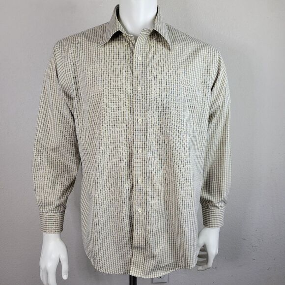 Lands' End Yellow & Blue Checked Button Down Collared‎ Dress Shirt - Picture 1 of 11